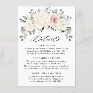 Carte D'accompagnement Champagne Ivory Blush Rose Floral Détails du Maria