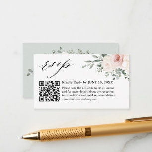 Carte D'accompagnement Champagne Ivory Blush rose Floral QR Code RSVP