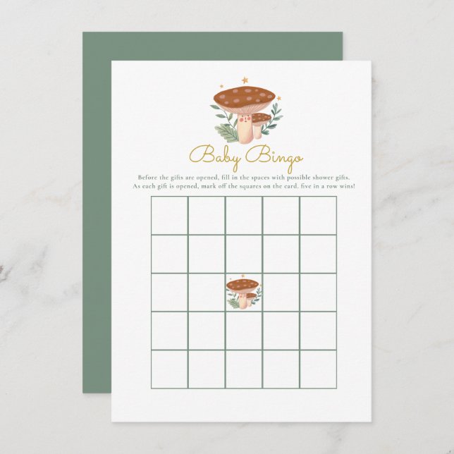 Carte D'accompagnement champignon Baby Baby shower de Bingo Jeu (Devant / Derrière)