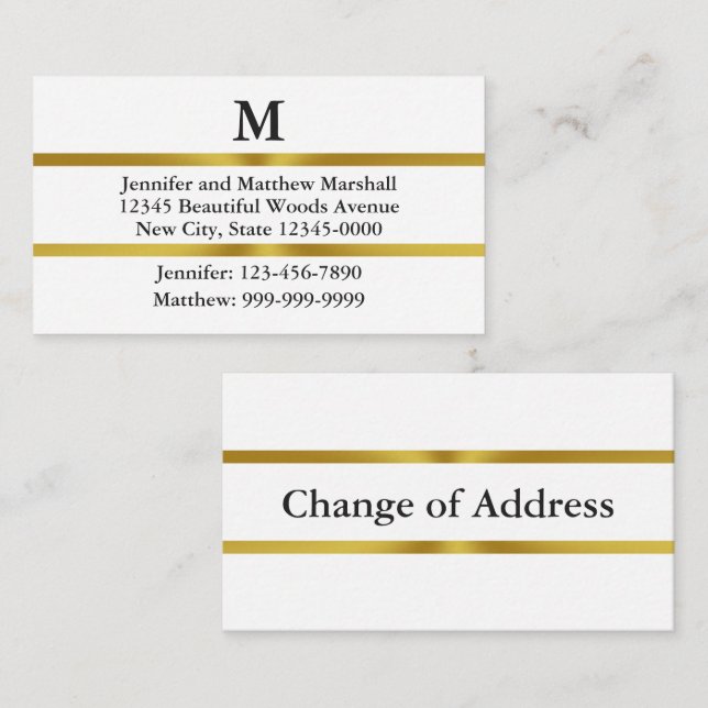 Carte D'accompagnement Changement d'adresse White Gold & Black Monogram (Devant / Derrière)