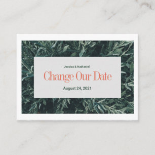 Carte D'accompagnement Changer notre date PostCard en terre cuite et vert