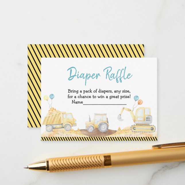 Carte D'accompagnement Chariot de construction Baby shower de chaudière R (Devant/Arrière en situation)