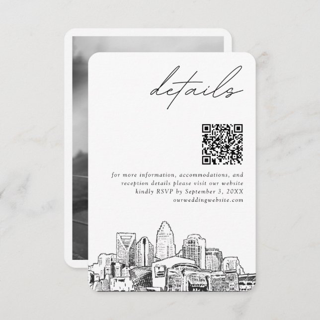 Carte D'accompagnement Charlotte Mariage Détails Moderne QR Code Petit (Devant / Derrière)