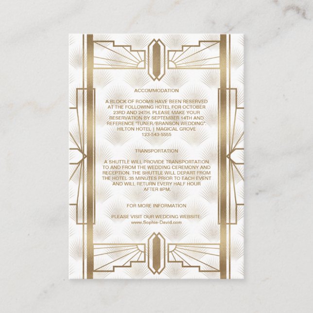 Carte D'accompagnement Charm Gold Great Gatsby Art Déco Détails du Mariag (Devant)