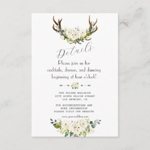 Carte D'accompagnement Charm Ivory Cream Flowers Antlers Détails du Maria