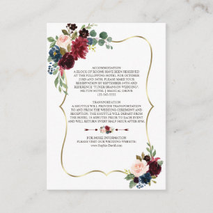 Carte D'accompagnement Charm Merlot Navy Blue Floral Détails du Mariage