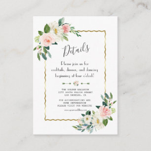 Carte D'accompagnement Charme Aquarelle Blush Floral Gold Détails du Mari