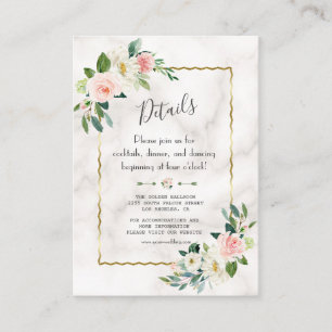 Carte D'accompagnement Charming Blush Floral Gold Marble Détails du Maria