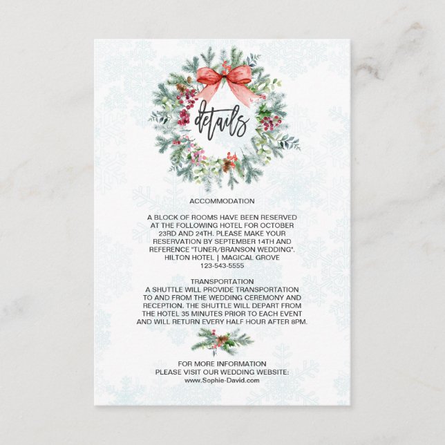 Carte D'accompagnement Charming Winter Wreath Snowflakes Mariage Détails (Devant)