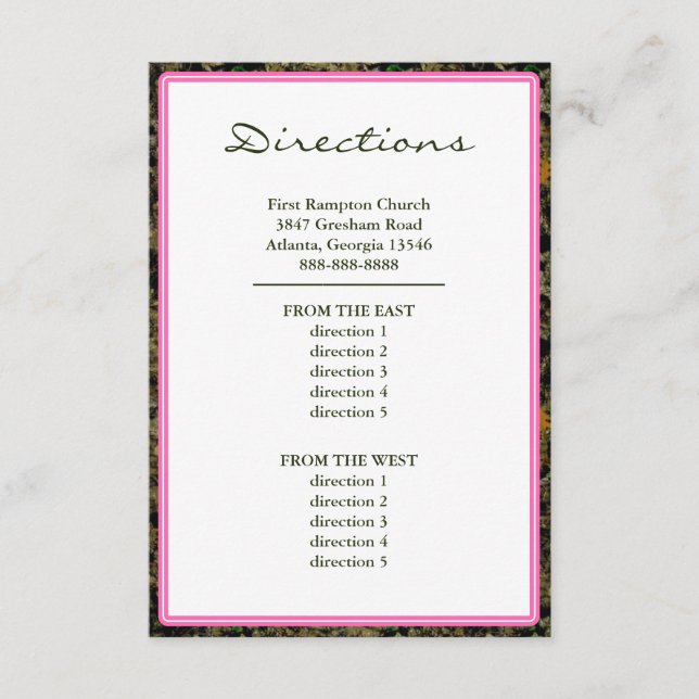 Carte D'accompagnement Chasse Camo Rose Custom Wedding Directions (Devant)