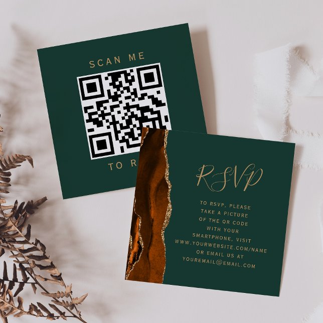 Carte D'accompagnement Chasseur d'agate d'or rouille Mariage vert QR Code (Créateur téléchargé)