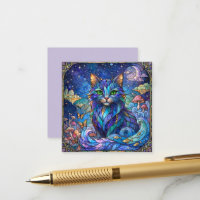 Chat Cosmique Vitrail Surréaliste Yeux Bleus Verts