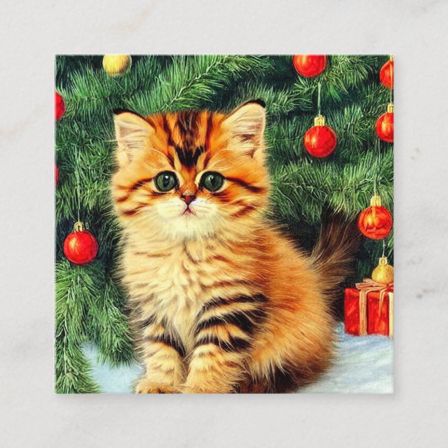 Carte D'accompagnement Chat de Noël Vintage (Devant)