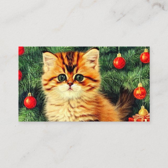 Carte D'accompagnement Chat de Noël Vintage (Devant)