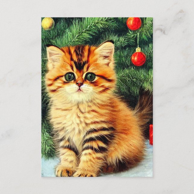 Carte D'accompagnement Chat de Noël Vintage (Devant)