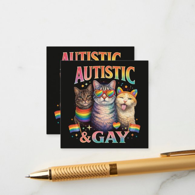 Carte D'accompagnement Chat drôle autiste et gay  (Devant/Arrière en situation)