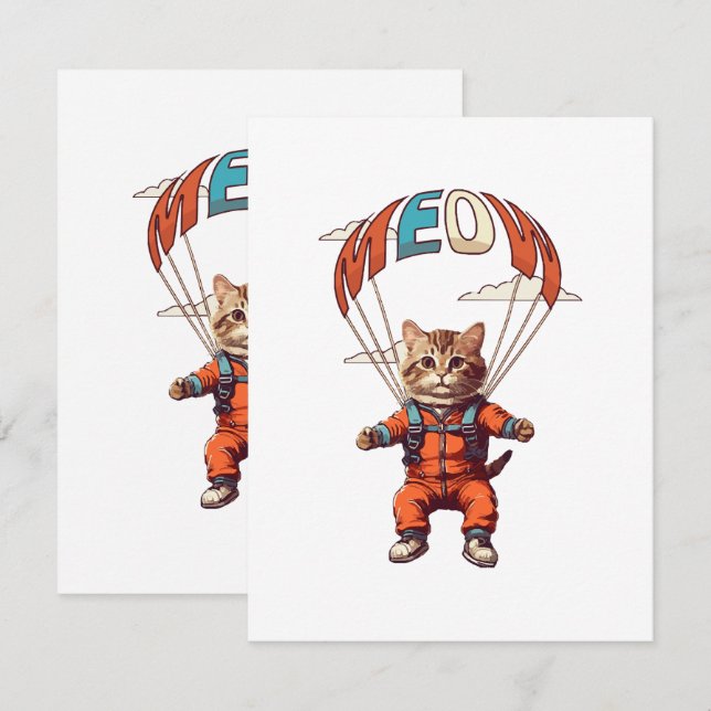 Carte D'accompagnement Chat drôle de parachutisme (Devant / Derrière)