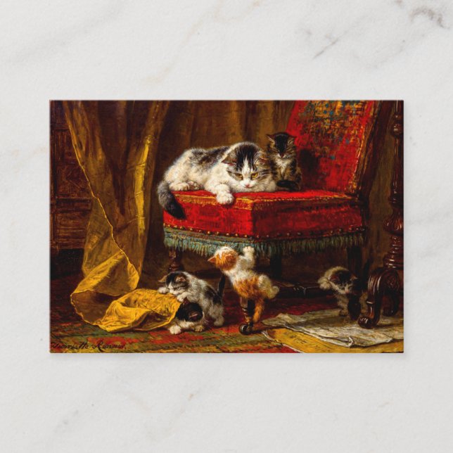 Carte D'accompagnement Chat et chatons Jouer avec chaise (Devant)