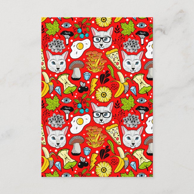 Carte D'accompagnement Chat et œuf sur fond rouge (Devant)