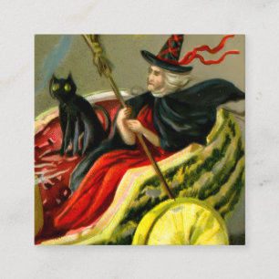 Carte D'accompagnement Chat et sorcière vintage d'Halloween noir
