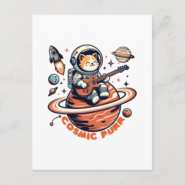Carte D'accompagnement Chat guitariste astro Cosmic Purr (Devant)