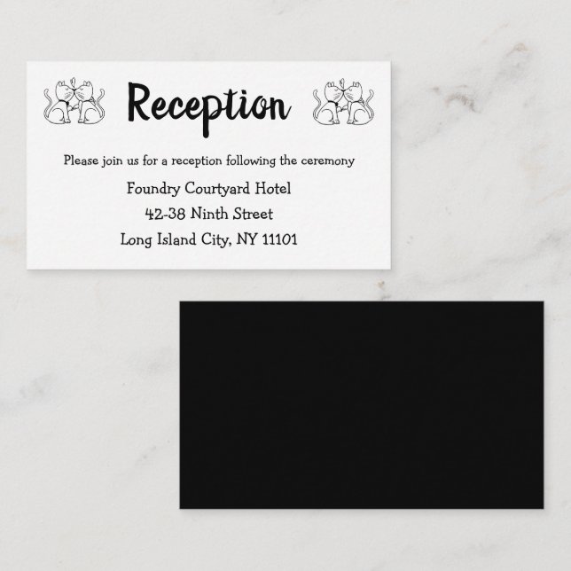 Carte D'accompagnement Chat Kitty Moderne Réception de Mariage Noir Blanc (Devant / Derrière)