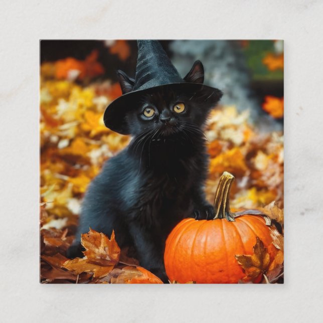 Carte D'accompagnement Chat noir d'Halloween et Citrouille (Devant)