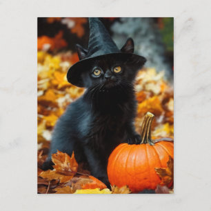 Carte D'accompagnement Chat noir d'Halloween et Citrouille