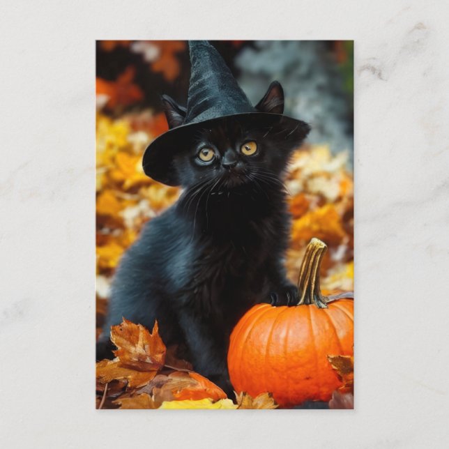 Carte D'accompagnement Chat noir d'Halloween et Citrouille (Devant)