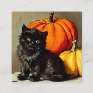 Carte D'accompagnement Chat noir vintage d'Halloween et Citrouilles