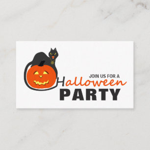 Carte D'accompagnement Chat sur Citrouille, Halloween Party Ticket Invita