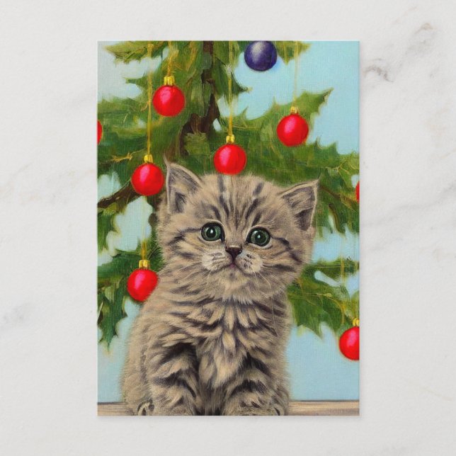 Carte D'accompagnement Chat vintage et sapin de Noël (Devant)