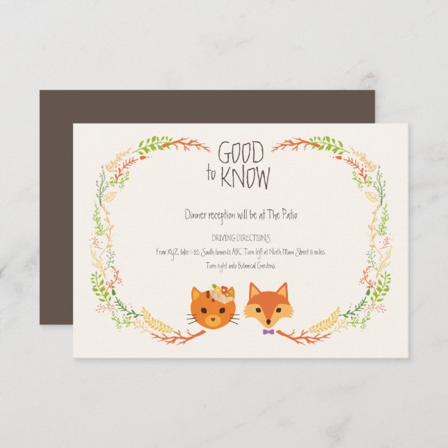 Carte D'accompagnement Chat Whimsland et Mariage Fox (Devant / Derrière)
