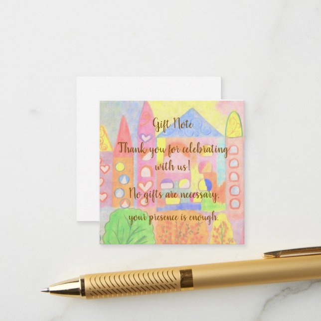 Carte D'accompagnement Château de conte de fées pastel capricieux pour an (Devant/Arrière en situation)