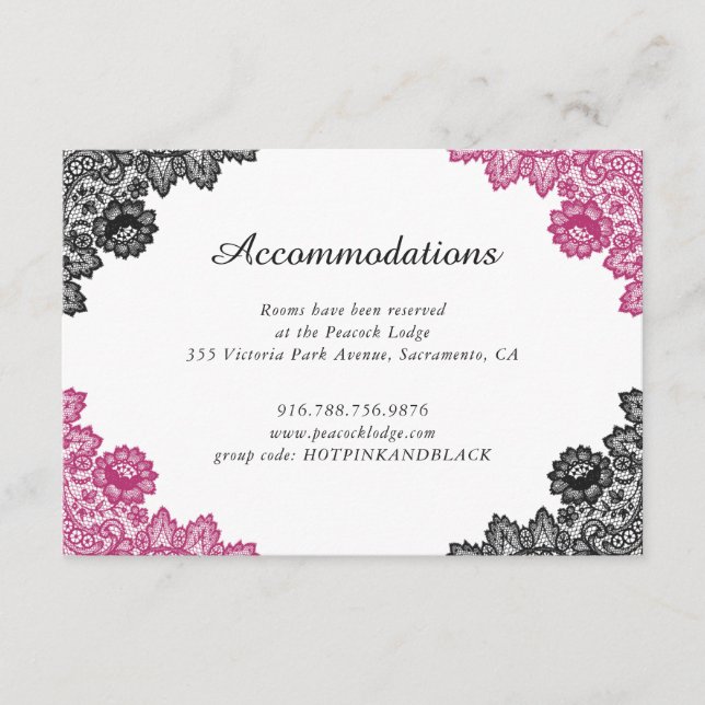 Carte D'accompagnement Chaud Rose noir dentelle Floral Mariage Logement (Devant)