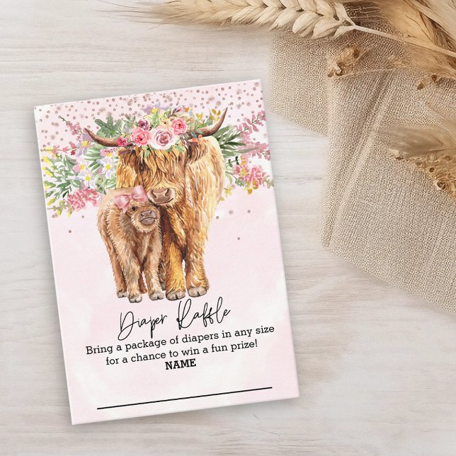 Carte D'accompagnement Chauffeur Raffle Rose Girl Highland Cow Floral (Créateur téléchargé)