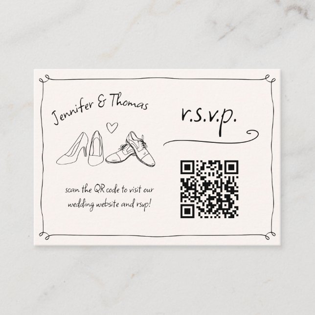Carte D'accompagnement Chaussures de Mariage à main irrécupérable QR Code (Devant)