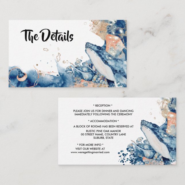 Carte D'accompagnement Chelée de baleine poissons mammifères marins bleu  (Devant / Derrière)