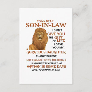 Carte D'accompagnement Cher gendre, Je T'Ai Donné Ma Magnifique Fille