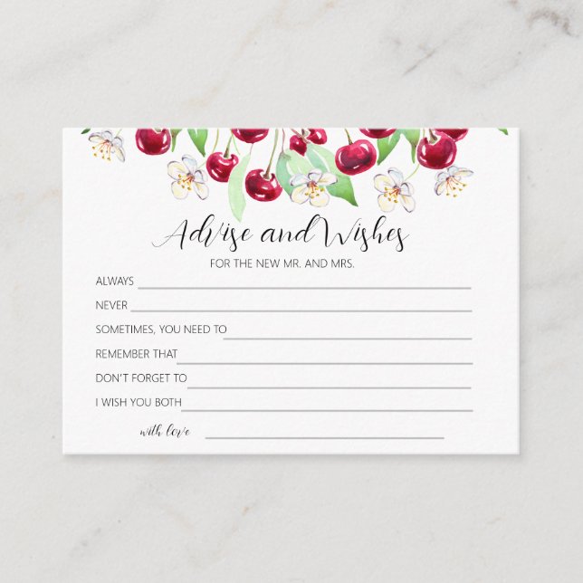 Carte D'accompagnement Cherry Beaucoup de jeu Mariage conseils et des sou (Devant)