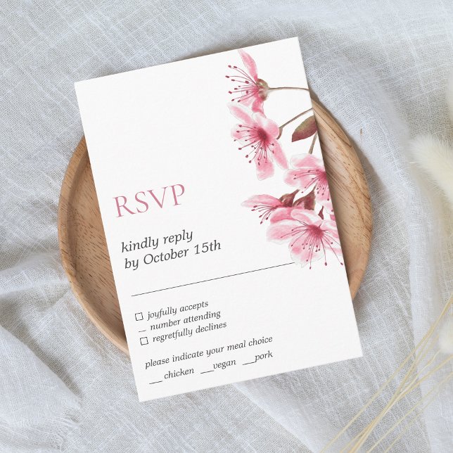 Carte D'accompagnement Cherry Blossom Japon Élégant Floral moderne RSVP (RSVP card cherry blossom Japan Wedding )