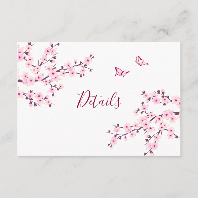 Carte D'accompagnement Cherry Blossom Pink White Wedding Details (Devant)