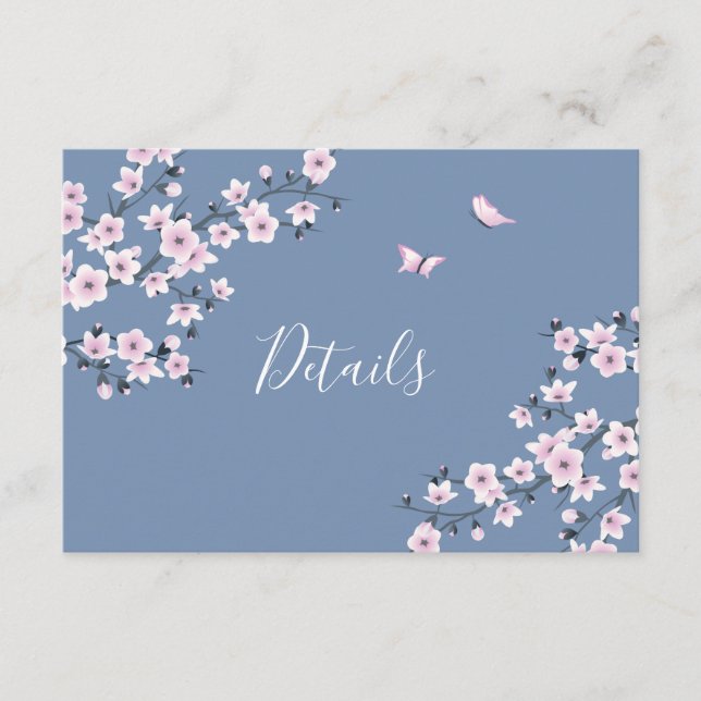 Carte D'accompagnement Cherry Blossom rose Dusty Blue Détails du Mariage (Devant)