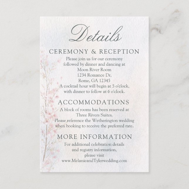 Carte D'accompagnement Cherry Blossom Wedding/Reception Details Card (Devant)