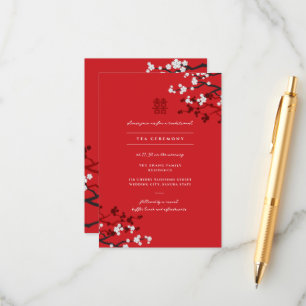 Carte D'accompagnement Cherry Blossoms & Double Bonheur Mariage chinois