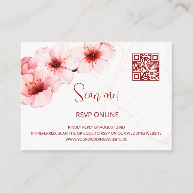 Carte D'accompagnement Cherry Blossoms RSVP en ligne | QR Code Enboîtier  (Devant)