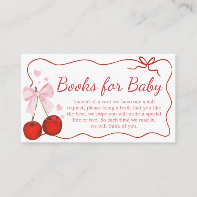 Carte D'accompagnement Cherry on Top Pink Bow Baby showers Livres pour bé (Devant)