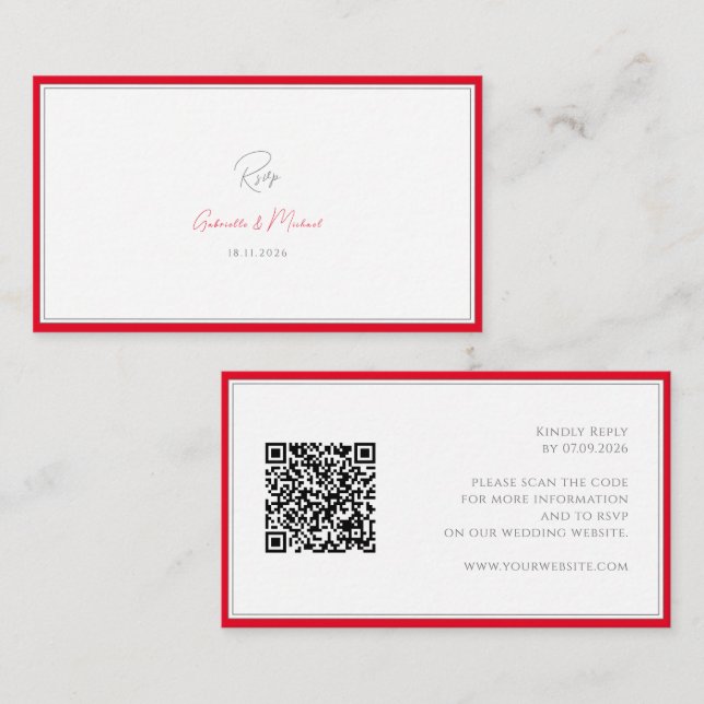 Carte D'accompagnement Cherry Red Simple Elegant Chic Mariage SVP (Devant / Derrière)