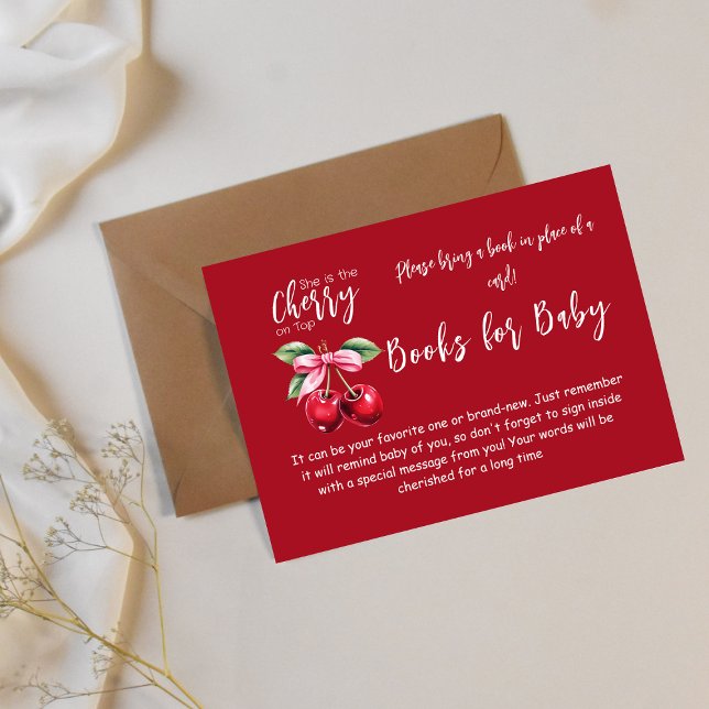 Carte D'accompagnement Cherry rouge sur le Baby shower supérieur Bow Dema (Créateur téléchargé)