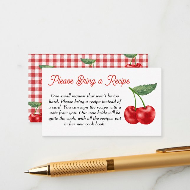 Carte D'accompagnement Cherry sur la recette de douche nuptiale demande (Devant/Arrière en situation)